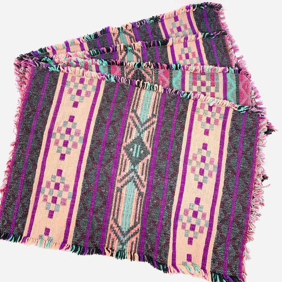 Southwest Aztec Placemats Pair Colorful Purple Pink Green Blue Set of 4 - Picture 1 of 2
